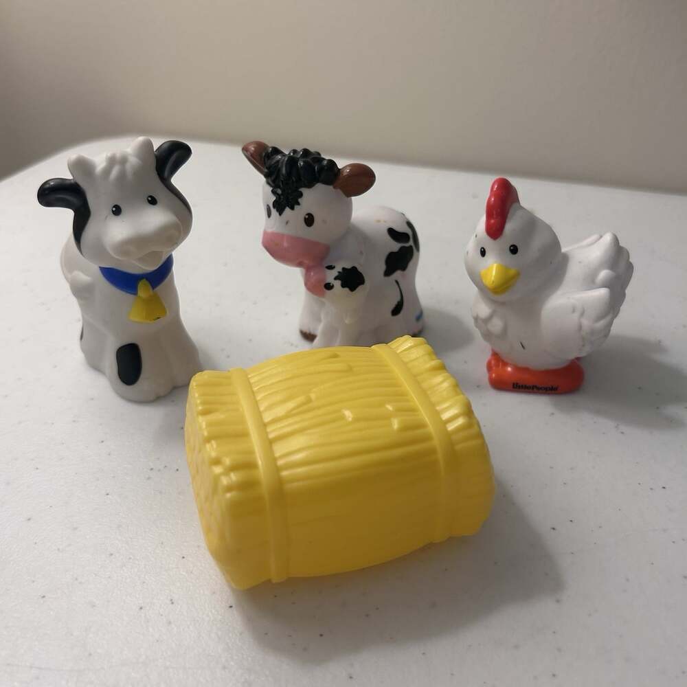 Fisher Price Little People Caring Animals Farm Set Of 4 Chicken Cows Hay Bale